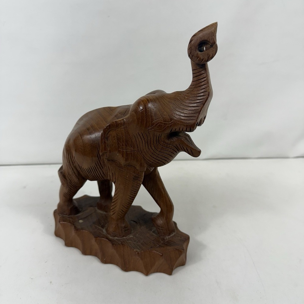Vintage Hand Carved Wood Elephant Decor Solid Teakwood Home Shelf Thailand‎